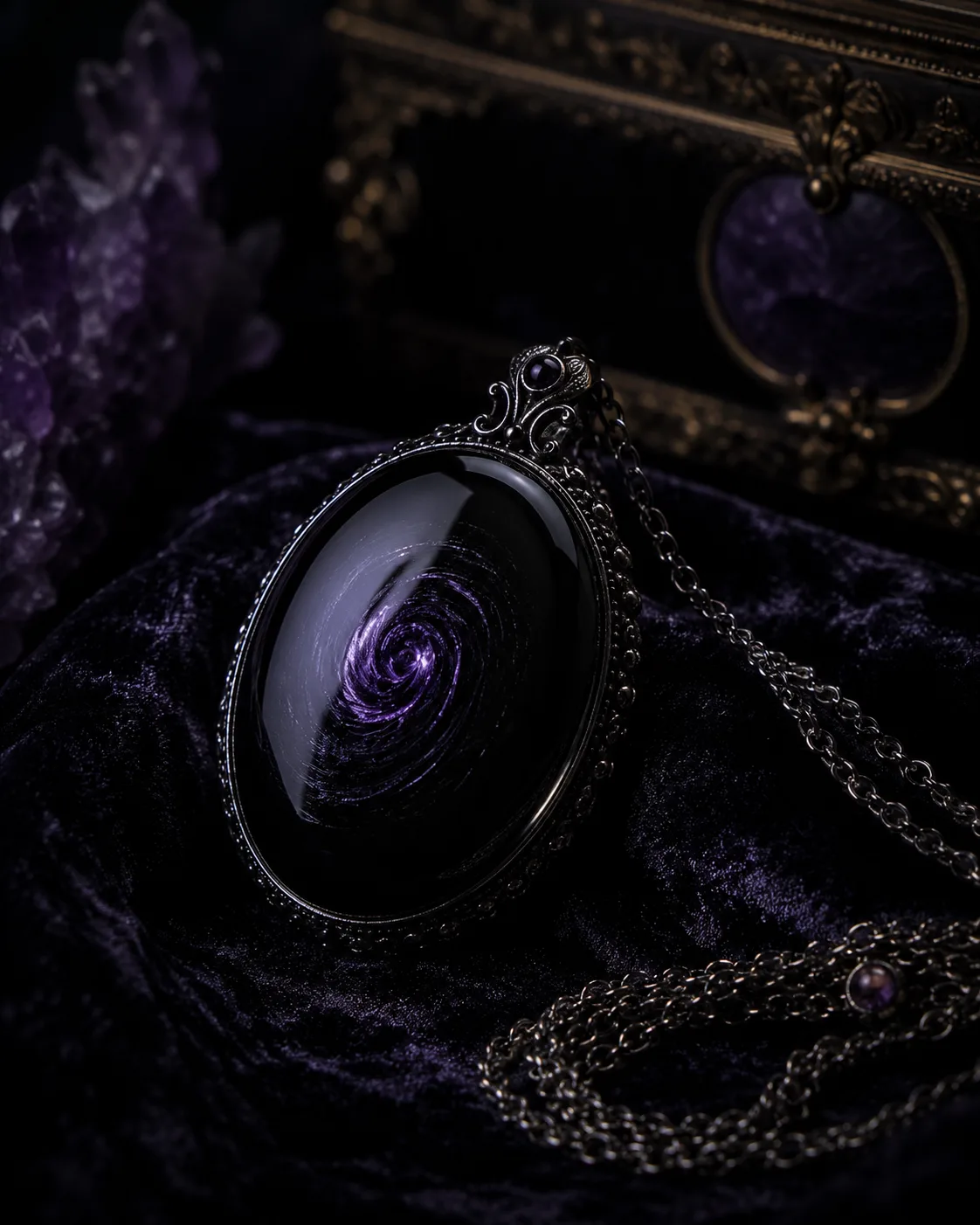 Stone scrying amulet on dark velvet