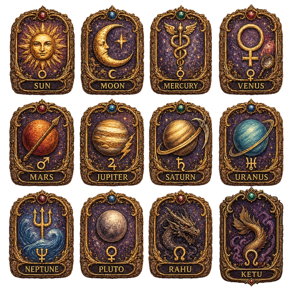 The seven classical planets, each governing its own diseases of the body