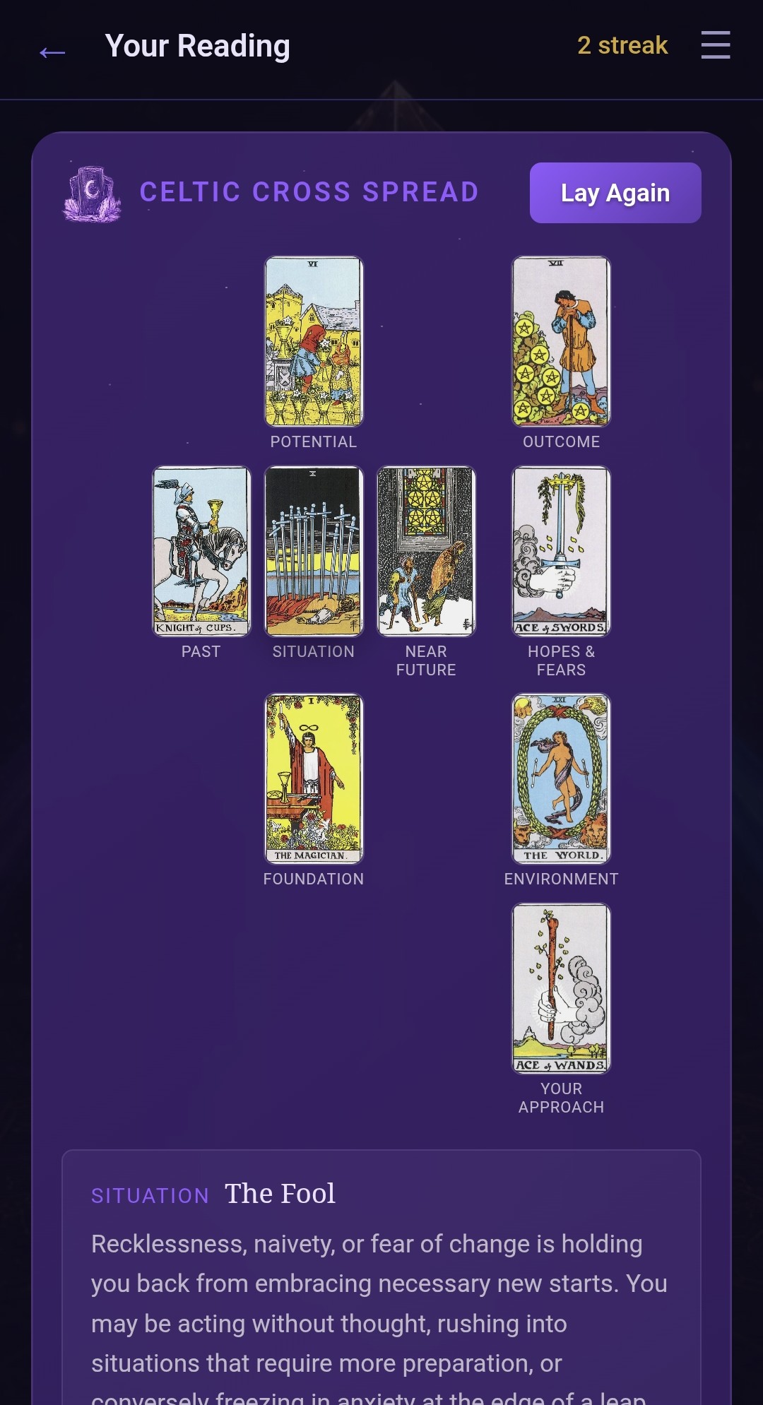 Tarot bot screen
