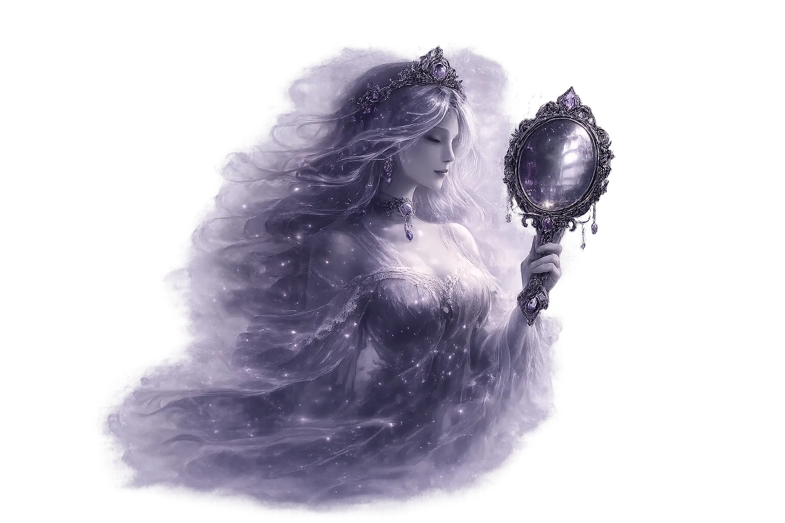 Woman with mirror at the new moon